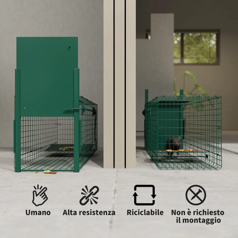 Outsunny Gabbia Trappola per Animali Piccoli con Una Porta e Maniglia, 100x25x28cm cm, Verde Scuro