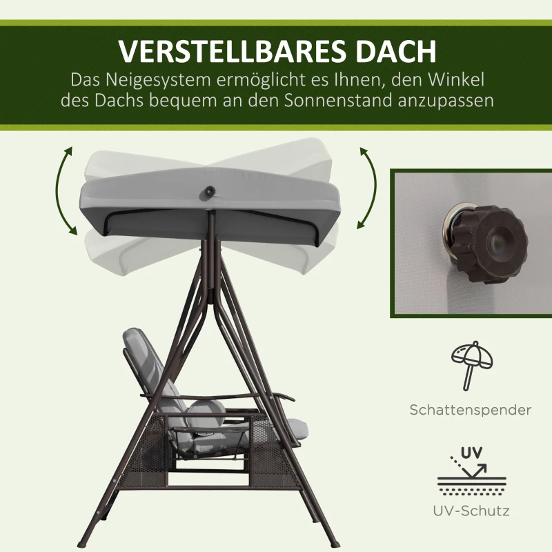 Outsunny 2-zits schommelzitje met zonnekap kussens metaal grijs