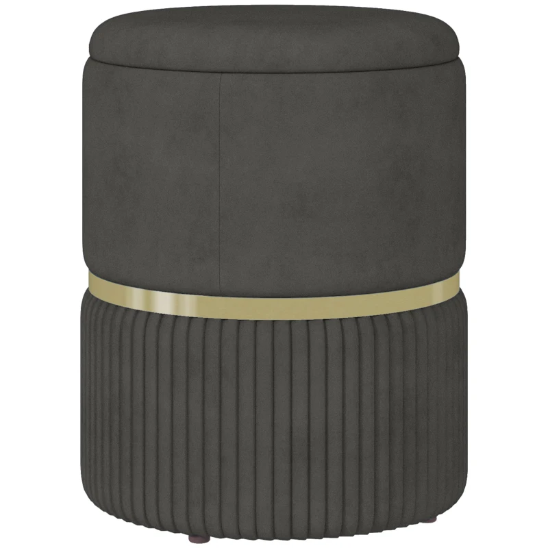 HOMCOM Banco de Armazenamento para Dormitório Puff de Arrumação Estofado em Veludo com Pés Antiderrapantes Ø36x44 cm Cinza