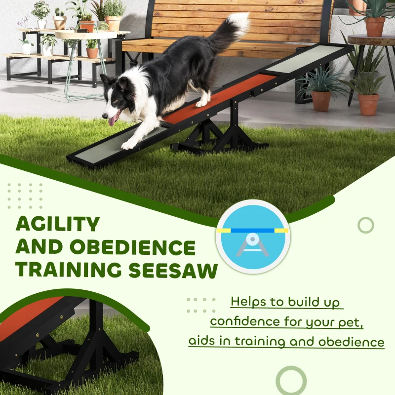 PawHut Wooden Pet Seesaw for Big Dogs, Dog Agility Equipment with Anti-Slip Surface - Black