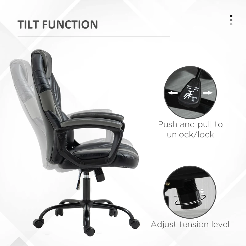 Vinsetto Computer Gaming Chair, Desk Chair with Breathable PU Leather Back and Seat, Soft Padded Armrests and Rolling Wheels for Adults and Gamers, Grey