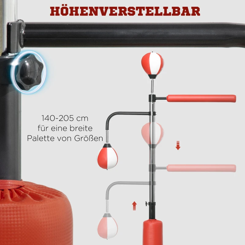 Sportnow boksstandaard 140-205 cm, bokszak met Speed Balls, reflecterende stang en zuignapbasis