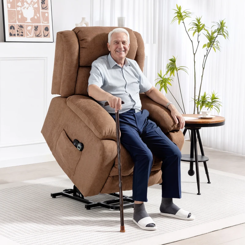 HOMCOM Power Lift Recliner Chair with Vibration Massage, Lift Chair for Elderly with Footrest, Remote, Side Pocket, Brown