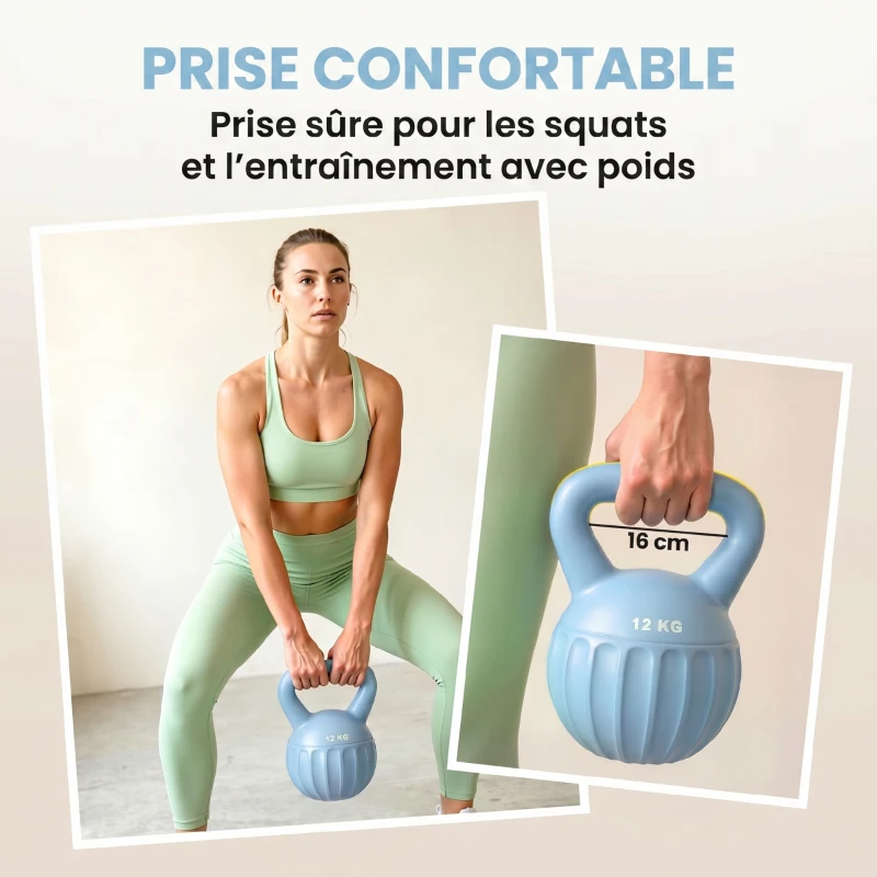 SPORTNOW Kettlebell 12 kg, haltère avec poignée Antidérapante, haltère à boule, musculation, entraînement, pour gym, bleu