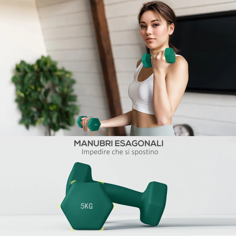 SPORTNOW Set Manubri con Supporto, 3 Coppie di Pesi da 2 x 3 kg, 2 x 4 kg, 2 x 5 kg, Multicolore