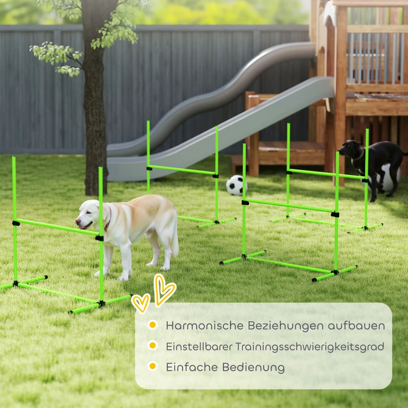 PawHut Agility-set voor honden 4-delig in hoogte verstelbare agility-uitrusting met 4 hindernissen draagtas 99 x 65 x 94 cm Groen
