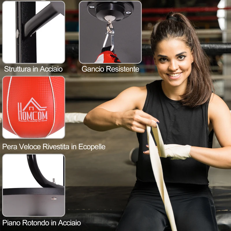 HOMCOM Set Boxe Pera Veloce con Piattaforma Installazione a Muro, Pompetta, Accessori Inclusi, 60 x 73 x 80 cm