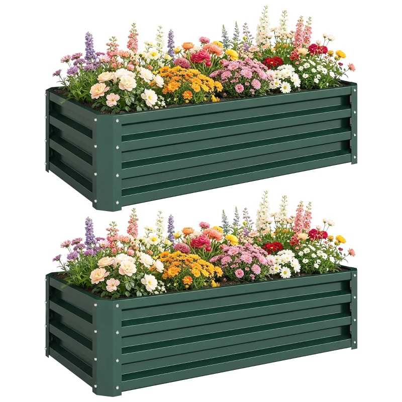 Outsunny Metalen verhoogde plantenbak 2-delig, open bodem, voor tuin en balkon, 110x50x30cm, groen(m-11)