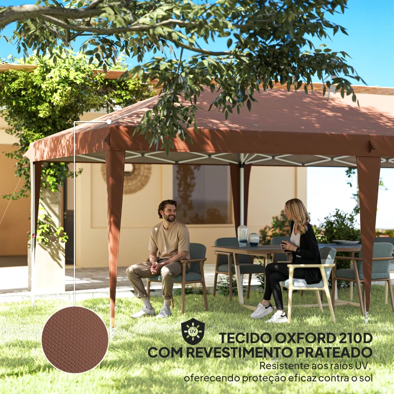 Outsunny Tenda Dobrável 6x3 m com Altura Ajustável em 3 Níveis Bolsa de Transporte Anti-UV e Estrutura de Aço Castanho