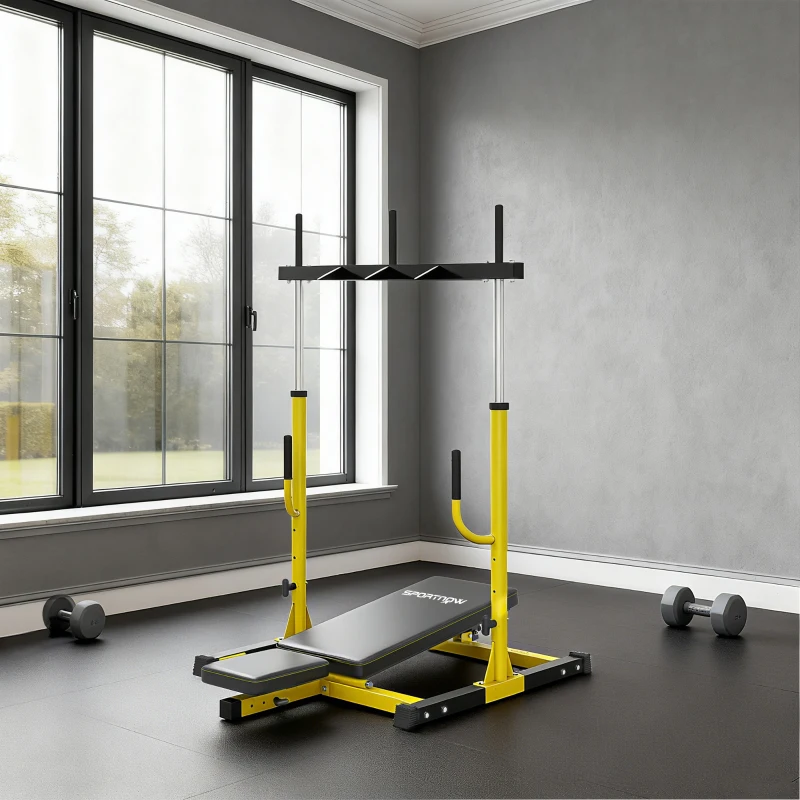 SPORTNOW Vertical Leg Press Machine with Adjustable Leg, Back and Head Positions, 1" Standard Plate Compatible, Yellow