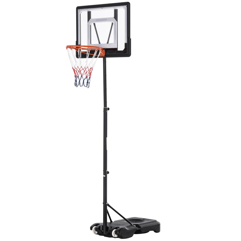 HOMCOM basketbalstandaard in hoogte verstelbaar basketbalsysteem voor kinderen basketbalring met wielen buiten staal PVC HDPE zwart 83 x 75 x 206-260 cm(m-10)