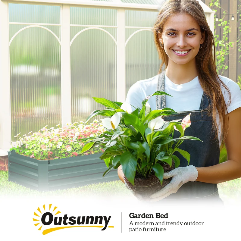 Outsunny Floreira Exterior Grande Retangular em Aço Galvanizadocom Base Aberta 240x60x30 cm Verde