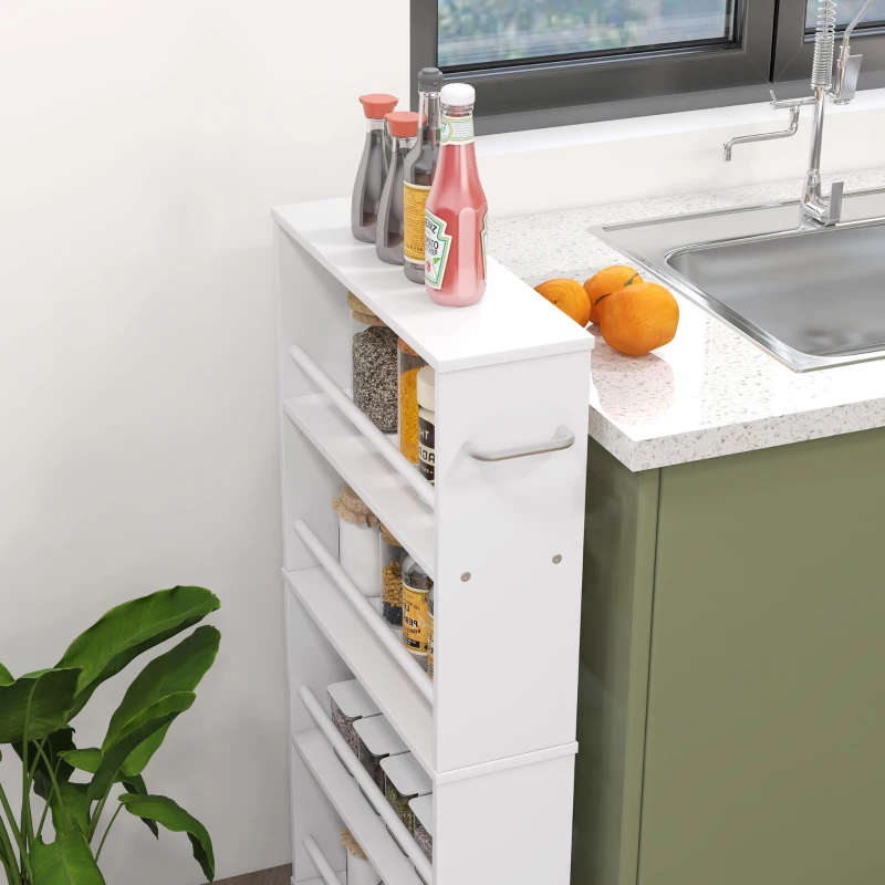 HOMCOM Multifunctioneel rek op wielen, slank ontwerp, 4 vakken, 45x15x91 cm, Wit