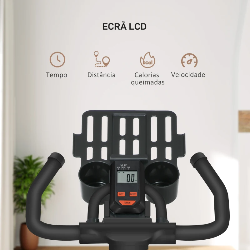 HOMCOM Bicicleta Estática com Volante de Inércia 8 kg Ecrã LCD Guiador e Assento Ajustáveis 103x53x110-114 cm Azul