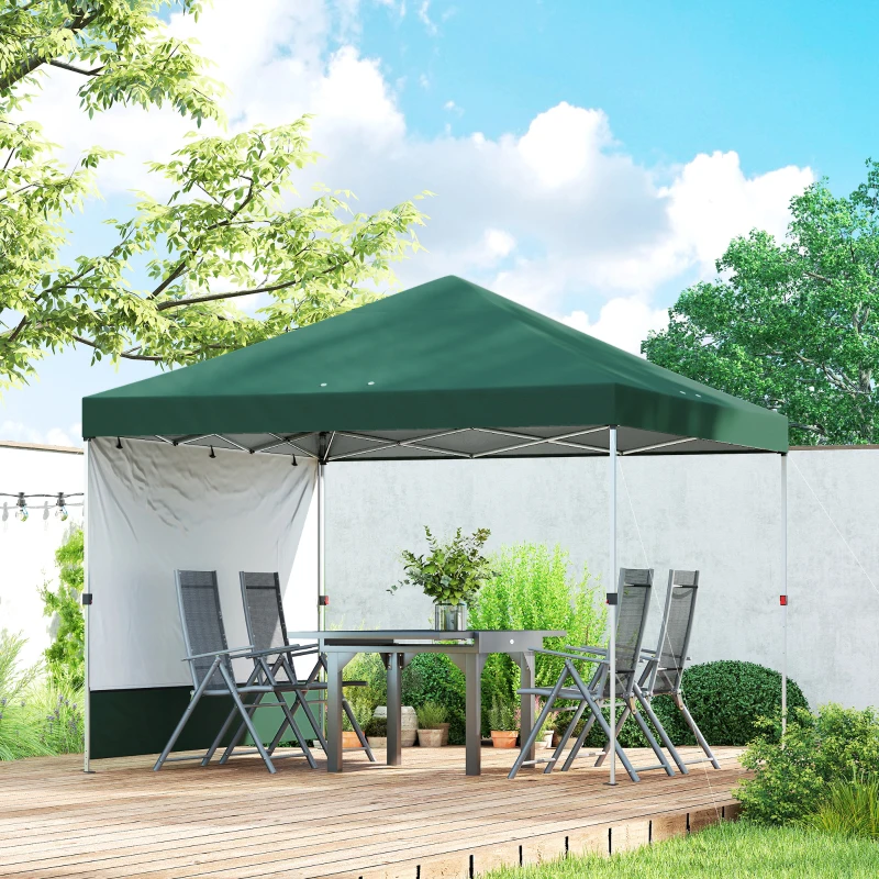 Outsunny Tenda Dobrável 3x3 m Pop-up com Parede Lateral Proteção UPF50+ Empurre Central Altura Ajustável Verde