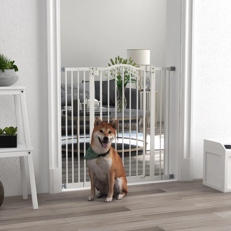 PawHut Barrière de sécurité pour chien extensible 74-100 cm fermeture automatique fixation par pression sans percer blanc