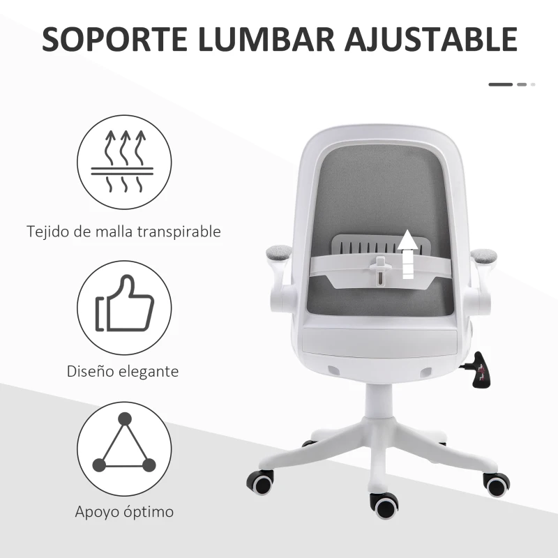 Vinsetto Silla Giratoria de Oficina Silla de Escritorio Basculante Altura Ajustable Reposabrazos Elevable 62,5x60x94-104 cm Gris
