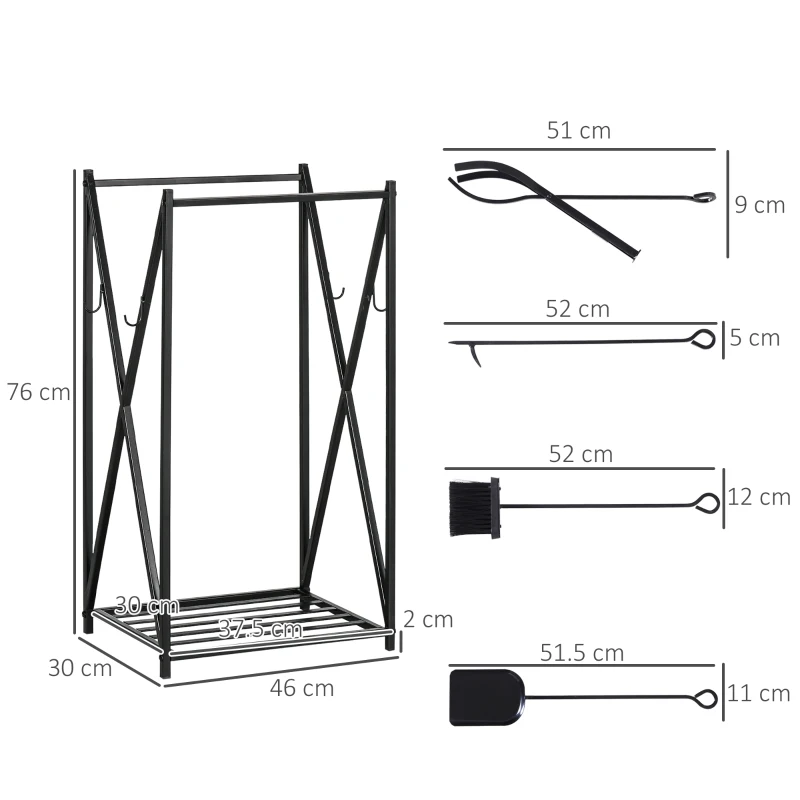 HOMCOM Portalegna da Interno ed Esterno in Acciaio con 4 Attrezzi Inclusi, Capacità 100kg 46x30x76cm Nero