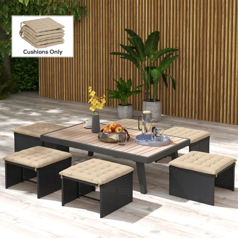Outsunny Conjunto de 6 Almofadas para Cadeiras de Jantar 40x40 cm 6 Peças Almofadas para Cadeiras de Jardim Acolchoadas com Fitas Caqui