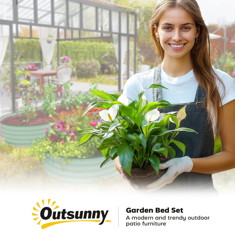 Outsunny 2-delige set verhoogde bedden voor tuin, outdoor-plantenbak met open bodem, rubberen rand, metaal, 181 x 93 x 30 cm, Groen