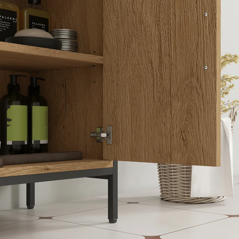 HOMCOM Bathroom Vanity Unit, Under Sink Storage Cabinet with 2 Doors, Adjustable Shelf for Basin without or with Pedestal, Oak