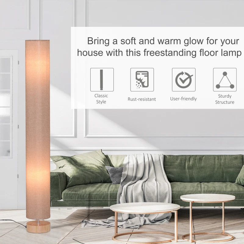 HOMCOM Floor Lamp for Living Room, 120cm Modern Standing Lamp with Linen Shade and Wooden Base, Cream