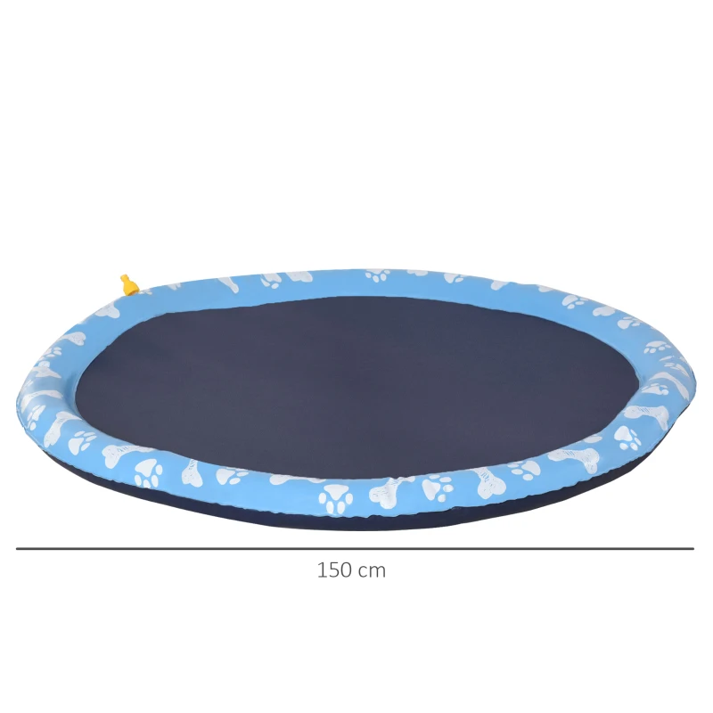 PawHut hondenbad, peuterbad, met watersproeier, rond, antislip, blauw, Ø150 cm