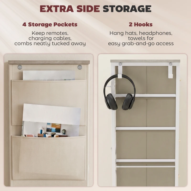 HOMCOM Chest of Drawers, Dresser with 4 Fabric Drawers, Tall Storage Unit with 4 Pockets and 2 Hooks, Steel Frame, Natural Wood
