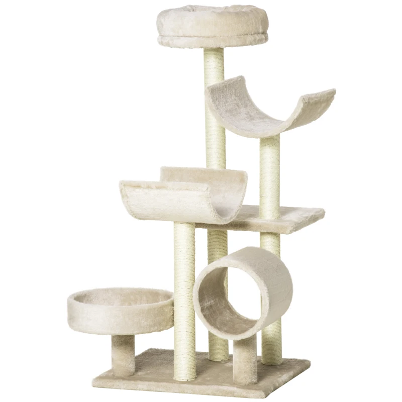 PawHut® krabboom kattenboom klimboom speelgoed tunnel beige l x b x h 50 x 40 x 105 cm kattenkrabboom katten