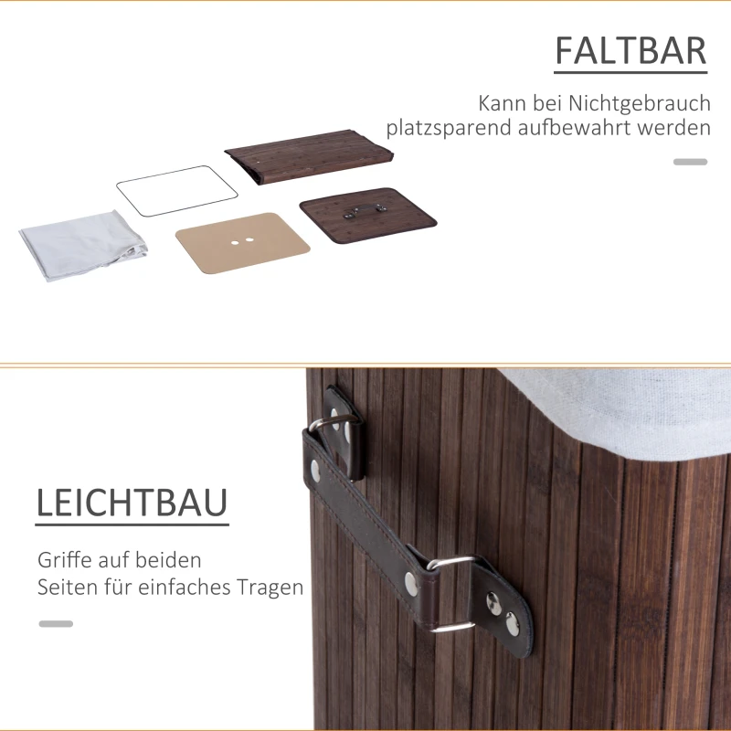 HOMCOM Wäschekorb schmal mit Deckel 72L Wäschesammler mit Griff, herausnehmbarer Wäschesack, Wäschebox für Waschküche Schlafzimmer Badezimmer, Dunkelbraun