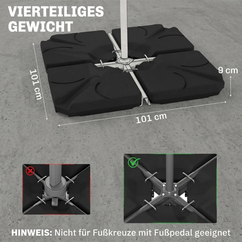 Outsunny Gewichtsbases voor Parasolstandaard, Vulbaar met Water en Zand, Kunststof, 103L x 103B x 8,3H cm, Zwart