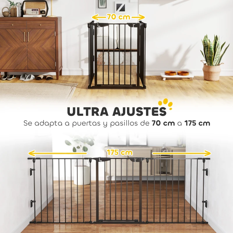 PawHut Barrera de Seguridad para Mascotas de 5 Paneles Plegable 300 cm con Cierre Inteligente para Escalera Pasillo Negro