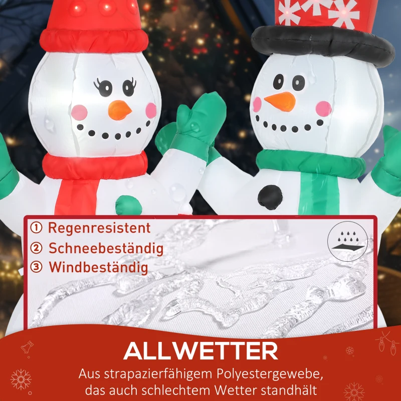 Outsunny Opblaasbare Sneeuwmanfamilie, 1,8 m Kerstdecoratie met LED-verlichting voor Binnen en Buiten