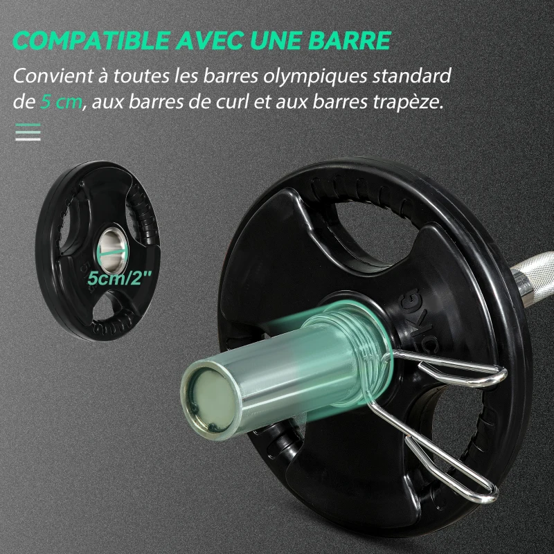 SPORTNOW Disques de poids en fonte, plaques de poids 2 x 5 kg, à 3 poignées avec trous de Ø 50 mm, couverture en caoutchouc, noir