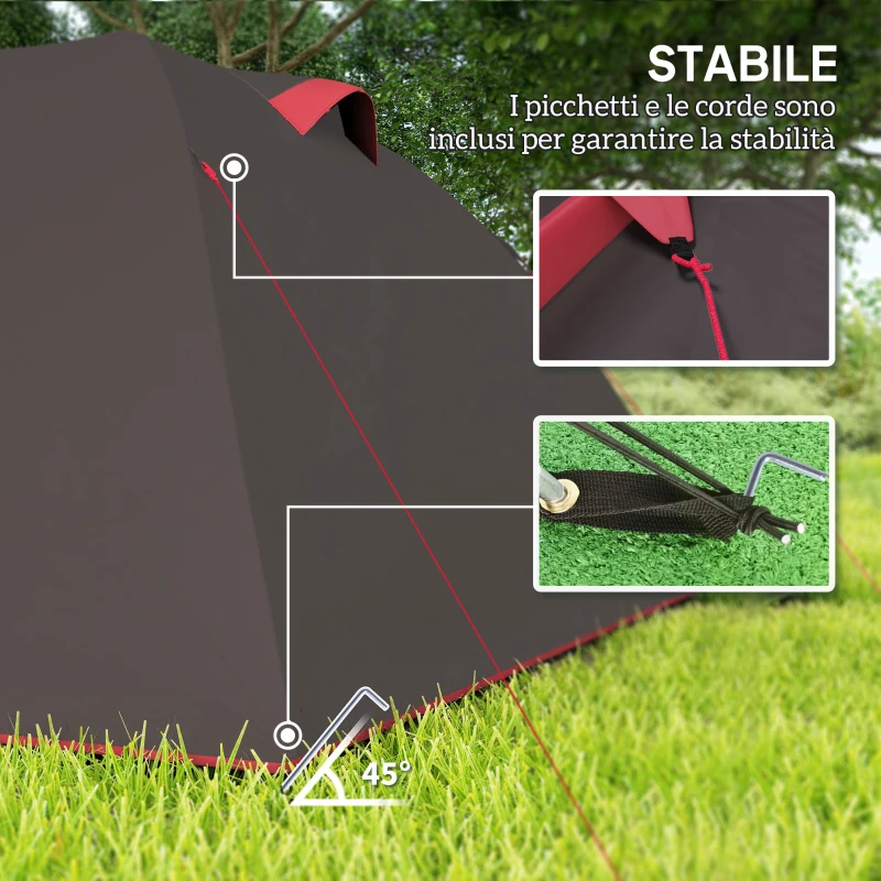 Outsunny Tenda da Campeggio da 2-4 Persone con Stanze Separate, Impermeabile con Doppie Porte, Grigio