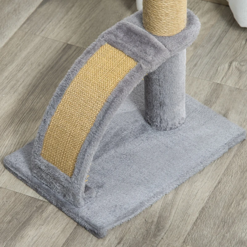 PawHut Compacte Krabpaal met Jutebedekking, Hangende Bal met Bel, Krabplank, 34L x 24B x 43H cm - Grijs