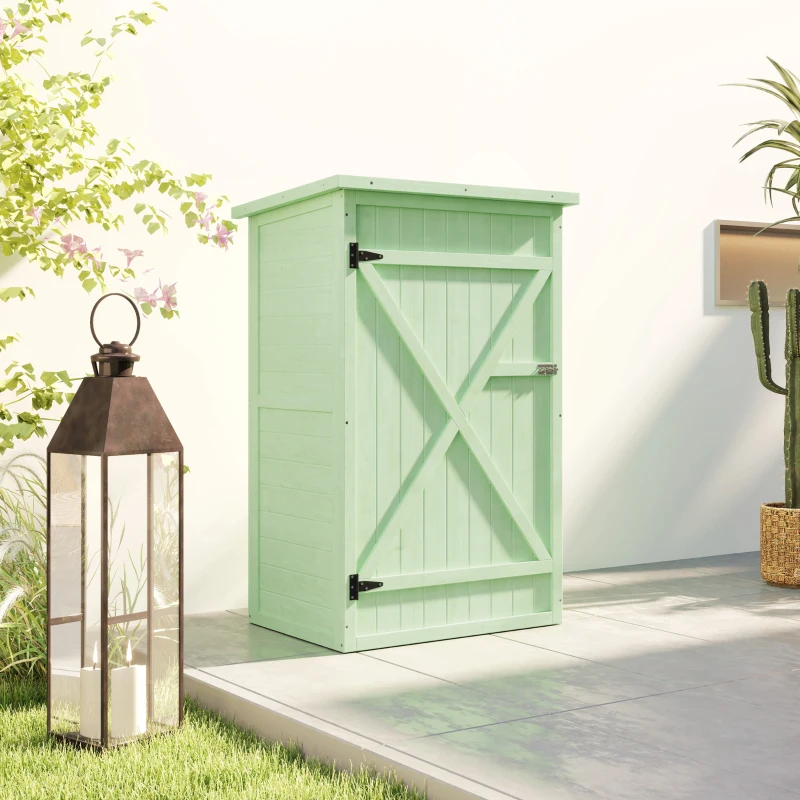 Outsunny Armário de Jardim em Madeira para Exterior com 2 Prateleiras e Telhado de Asfalto 75x56x115 cm Verde