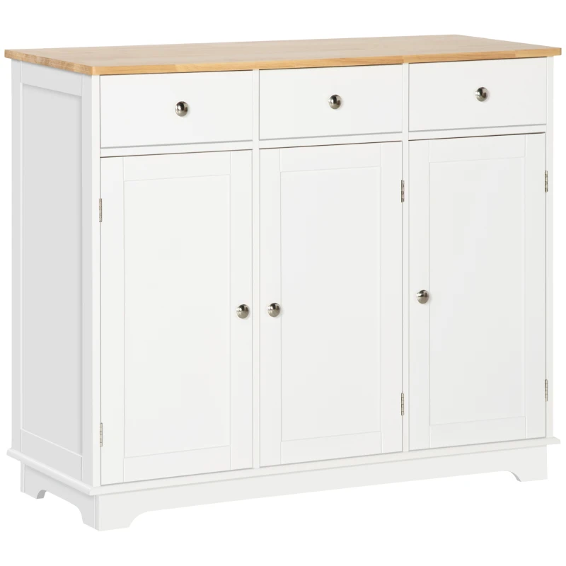 HOMCOM Aparador de Cozinha com 3 Gavetas 3 Portas e Prateleiras Ajustáveis Móvel Auxiliar de Armazenamento 101x40x85cm Branco