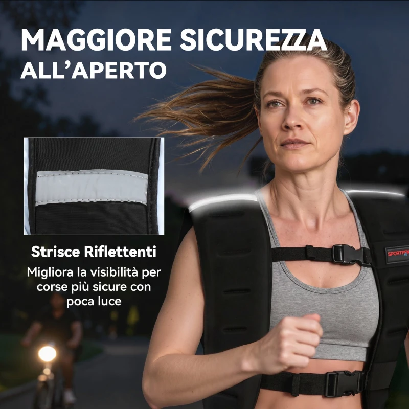 SPORTNOW Giubbotto Zavorrato 10 kg con Cinghie Regolabili e Strisce Riflettenti, in Neoprene e Sabbia, 43x33 cm, Nero