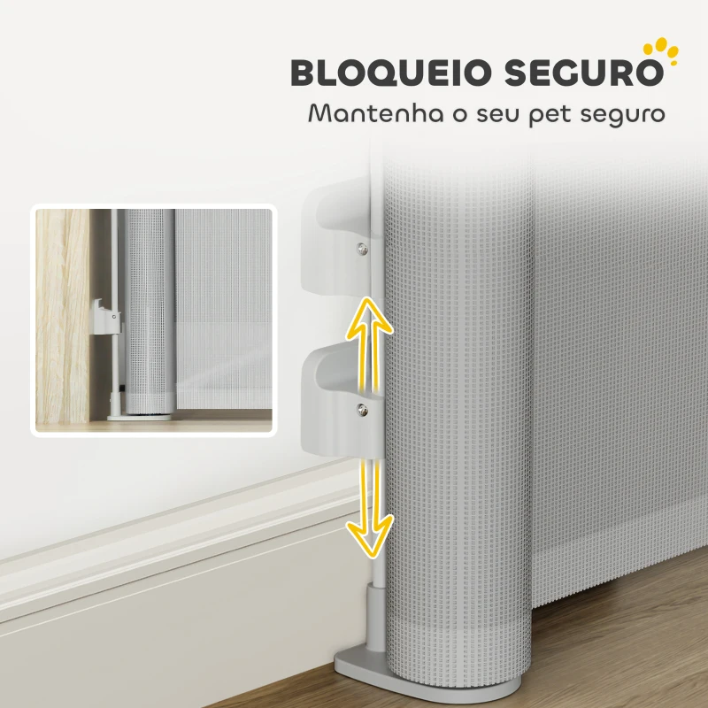 PawHut Barreira para Cães Retráctil 0-140 cm Porta para Cães Pequenos Extensível Barreira de Segurança para Animais de Estimação 146x9x86,5 cm Cinza