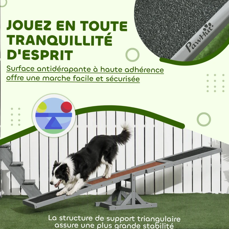 PawHut Agility sport pour chien bascule équipement entrainement chien bois sapin pré-huilé feutre bitumé antidérapant gris noir