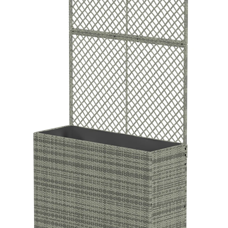 Outsunny Rattan Planter with Trellis, Raised Beds for Garden with Liner for Climbing Plants Vegetables Flowers, Dark Grey