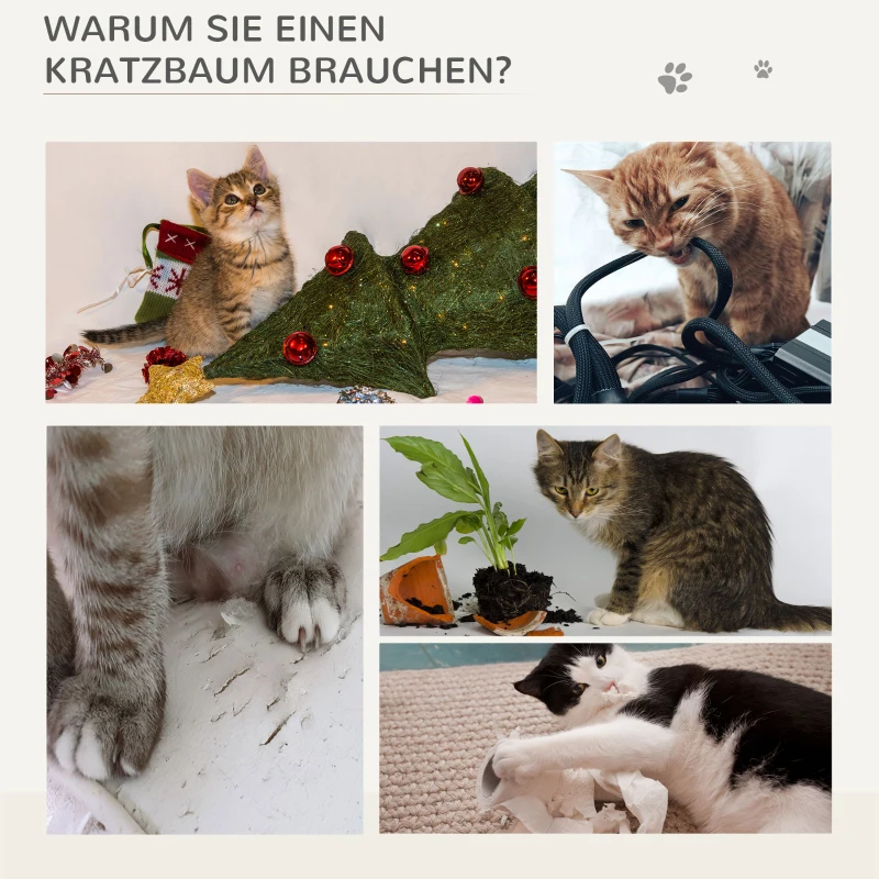 PawHut kattenkrabpaal met sisalpaal klimboom voor katten grijs