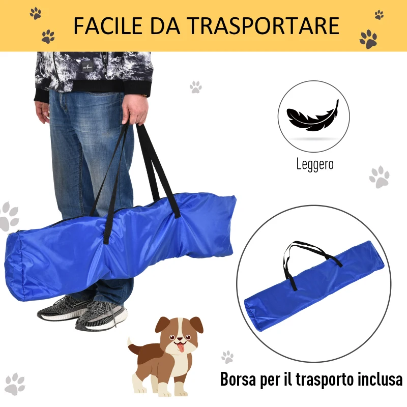 PawHut Set Agility Dog 3 Esercizi: Slalom, Ostacoli, Anello, per Addestramento Cani, Portatile, 2.5 kg, Giallo e Rosso