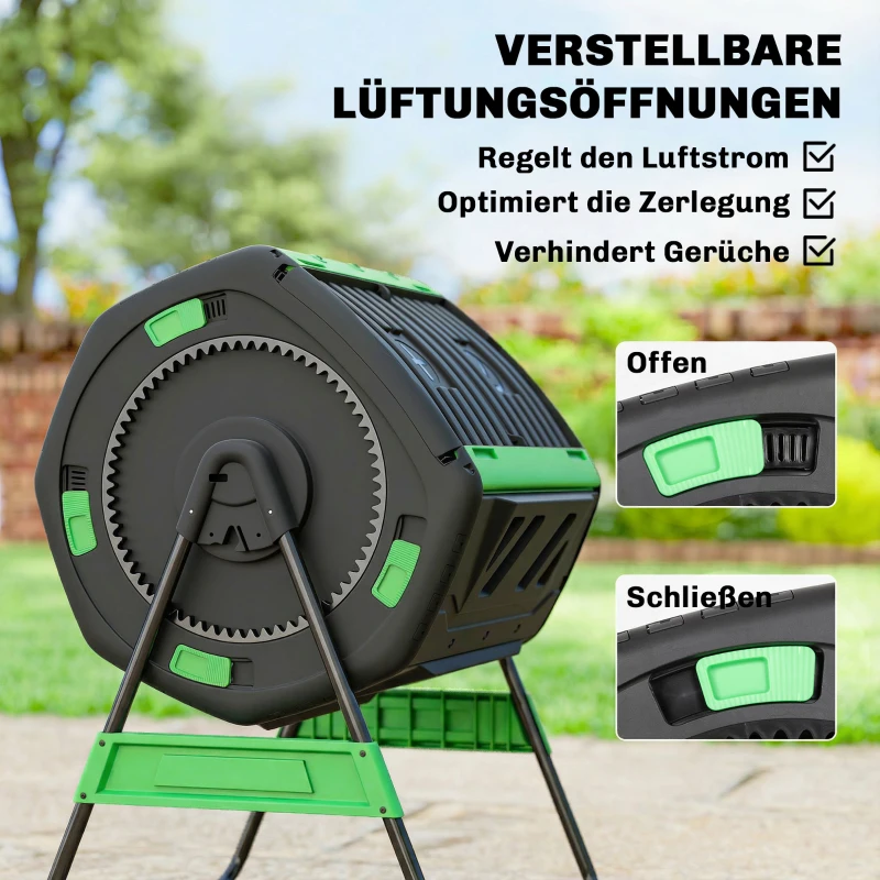 Outsunny Kompostbehälter, 200L Dualkammer-Komposter mit verstellbaren Lüftungsschlitzen, BPA-frei, Grün