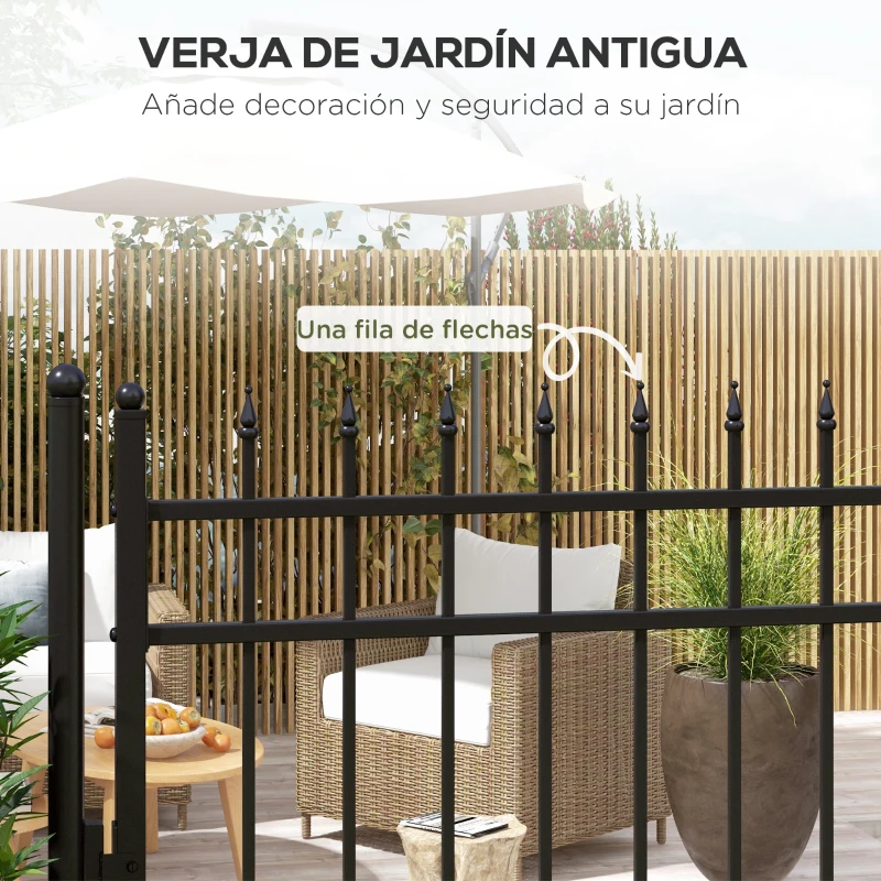 Outsunny Puerta de Jardín Puerta para Valla de Acero Galvanizado con Decoración de Flechas Cerradura y Llaves 107x204 cm Negro