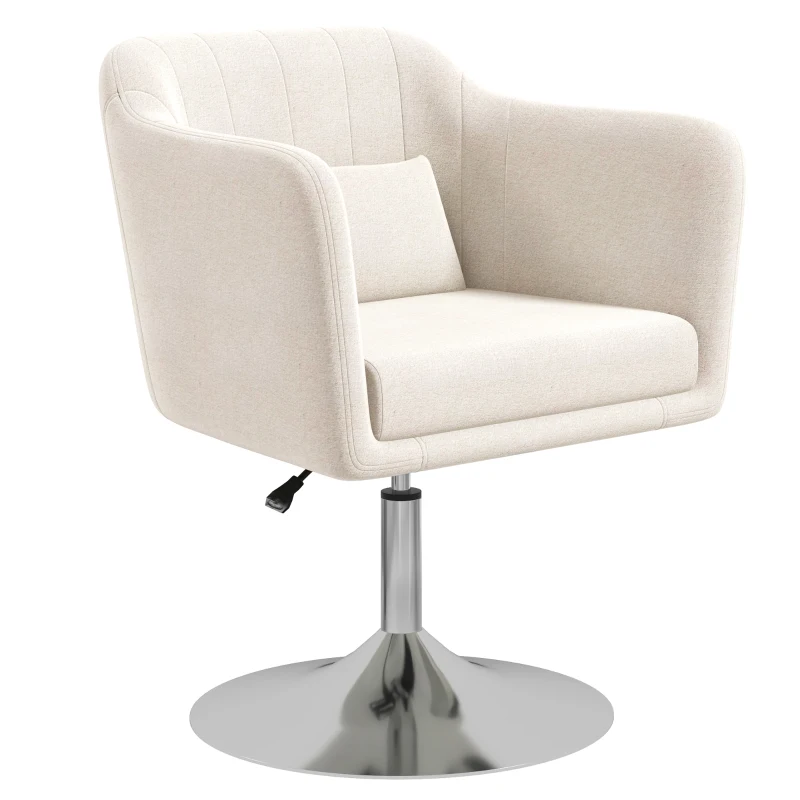 HOMCOM Modern Accent Chair with Swivel Base, Height Adjustable Arm Chair with Pillow for Living Room, Bedroom, Cream White