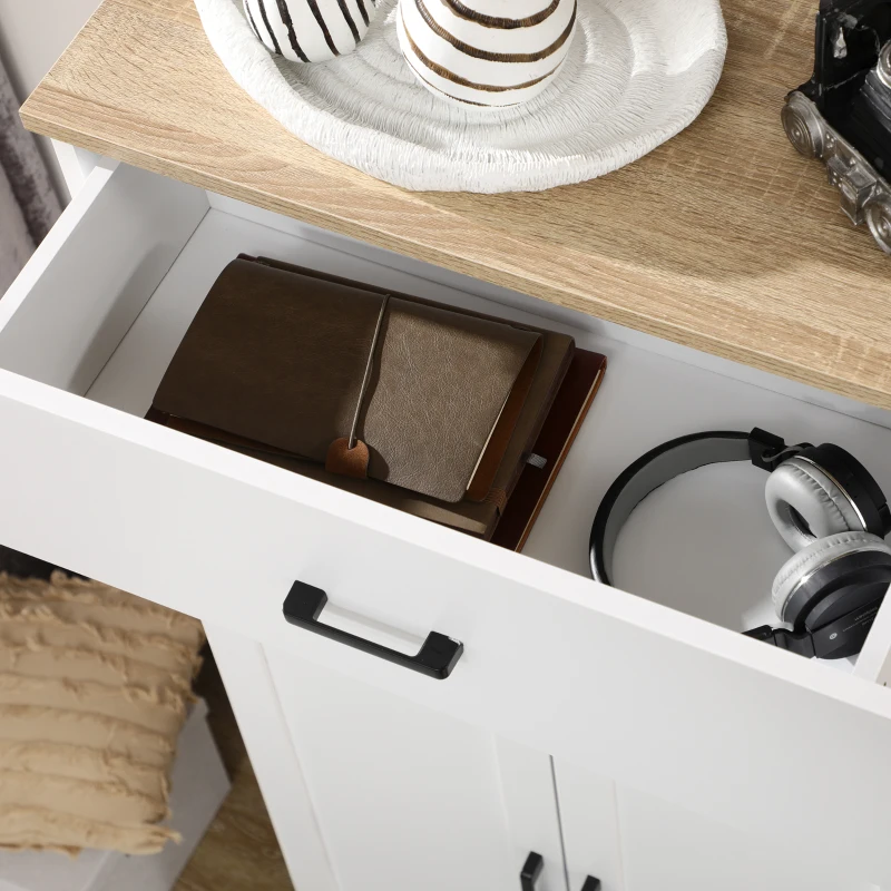 HOMCOM Sideboard, Nordic Storage Cabinet with Drawer, Doors and Open Countertop, Freestanding Kitchen Cupboard for Living Room, Dining Room, 130cm, White