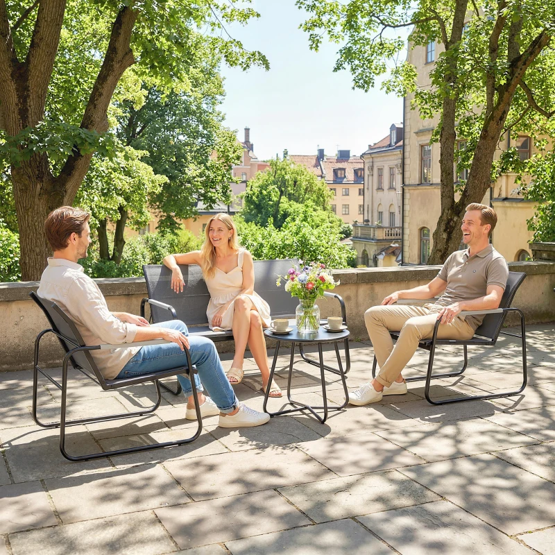 Outsunny Tuinmeubelset zitgroep voor 4 personen ademend tuinlounge met 2-zitsbank 2 stoelen touwdesign ronde tafel voetpads