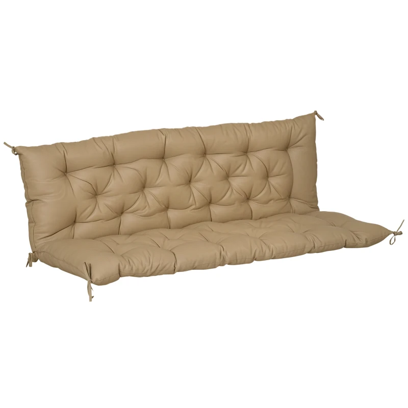 Outsunny 3-zits bankkussen 150x98x8 cm bankkussen met bandjes, bankpolster voor tuinmeubelen Hollywoodschommel, Khaki